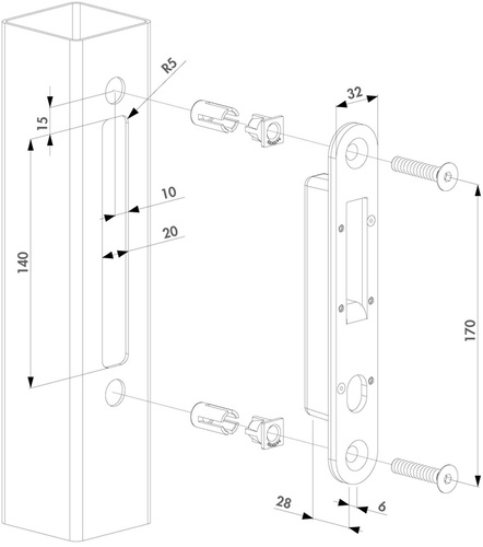 Zaczep pod zamek wpuszczany Locinox SHKC, stal nierdzewna