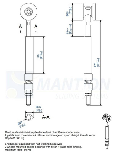 Wózek 2-kołowy do wspawania MANTION 0362SOE, ocynk