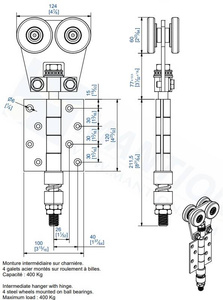 Wózek 4-kołowy z zawiasem MANTION 9362, ocynk