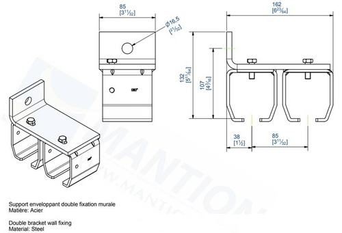 Podwójny uchwyt ścienny MANTION 9058V2, ocynk