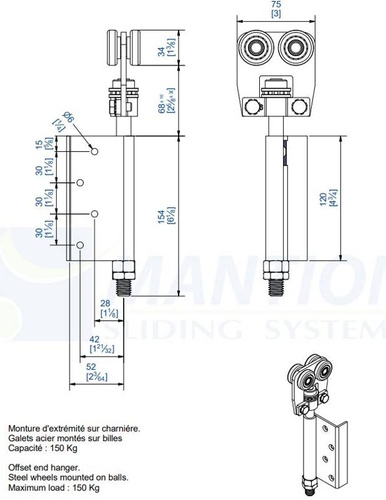 Wózek 4-kołowy z zawiasem MANTION 9542E, ocynk