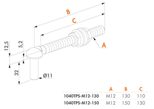 Śruba zawiasowa M12 Locinox 1040TPSM12, inox