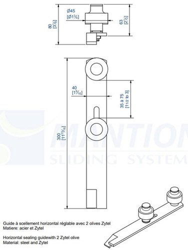 Podwójny regulowany prowadnik dolny do wbetonowania MANTION 1092, ocynk