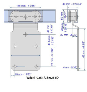Wózek 4-kołowy z mocowaniem bocznym MANTION 0251A, ocynk