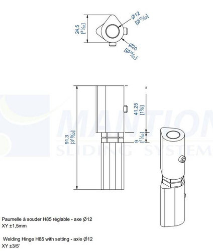 Zawias do wspawania MANTION 1512SO3D, Ø12 mm, stal czarna