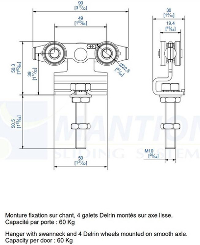 Wózek 4-kołowy MANTION 99212, koła Delrin