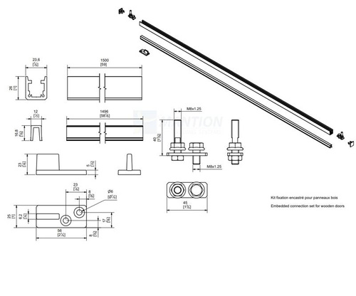 Podtynkowy zestaw do drzwi drewnianych MANTION 26FC, aluminium