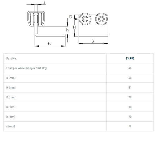 Wózek 4-kołowy do kurtyn samochodowych NIKO 23.R53, ocynk