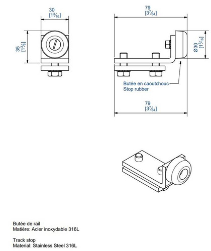 Stoper szyny MANTION 9149XA4, stal kwasoodporna AISI 316