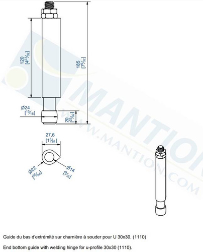 Prowadnik dolny do wspawania MANTION 1106SOE, ocynk