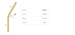 Łuk szyny nośnej 30° NIKO 27.C40, promień 1035±20 mm, odcinki proste 1230±20 mm, ocynk