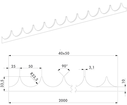 Grzebień bramowy Locinox PKWB2000, do przyspawania