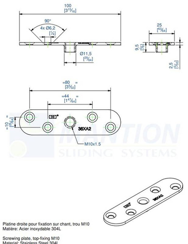 Płytka montażowa MANTION 0036XA2, stal nierdzewna AISI 304