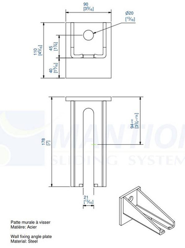 Regulowany uchwyt ścienny MANTION 9066L, ocynk