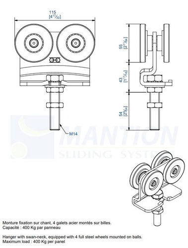 Wózek 4-kołowy MANTION 2262A, ocynk