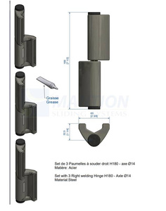 Zestaw 3 sztuk prawych zawiasów do wspawania MANTION GJ10530HOR, Ø14 mm, stal czarna