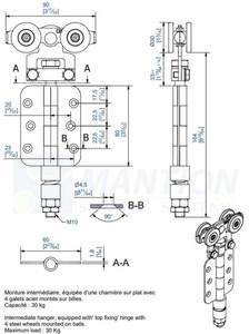Wózek 4-kołowy z zawiasem MANTION 0332, ocynk