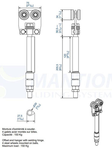 Wózek 4-kołowy do wspawania MANTION 9342SOE, ocynk