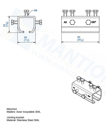 Łącznik szyny MANTION 9011MXA2, stal nierdzewna AISI 304