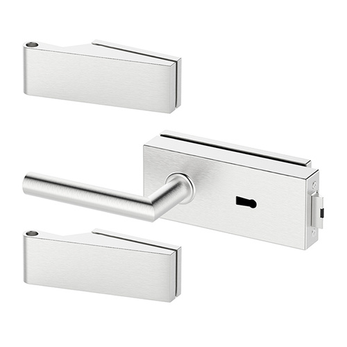 Zestaw okuć do drzwi szklanych Metal-Bud inox kwadratowy, na klucz
