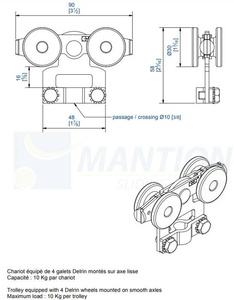 Wózek 4-kołowy do haków MANTION 0832, koła Delrin