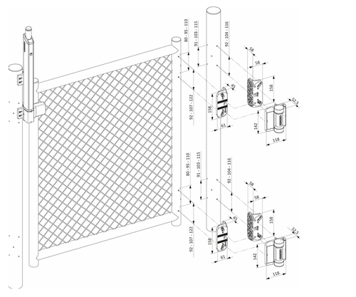 Zawias sprężynowy 180° montowany za pomocą wkrętów samowiercących Locinox SERVAL