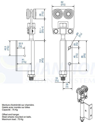 Wózek 4-kołowy z zawiasem MANTION 9532E, ocynk