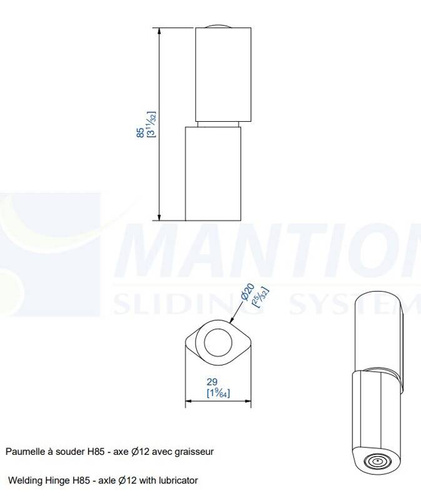 Zawias do wspawania MANTION 1512SOG, Ø12 mm, stal czarna