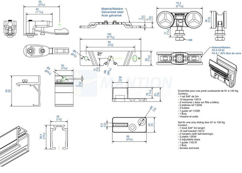 Zestaw MANTION SAF81-120-300, na 1 skrzydło o wadze 81-120 kg, szyna 3000 mm