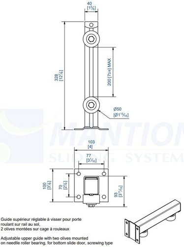 Regulowany 2-rolkowy prowadnik górny MANTION 1053
