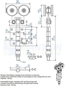 Wózek 4-kołowy z zawiasem MANTION 0382, ocynk