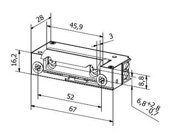 Elektrozaczep BIRA Hartte XS rewersyjny - widok z przodu