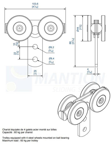Wózek 4-kołowy MANTION 2752, ocynk