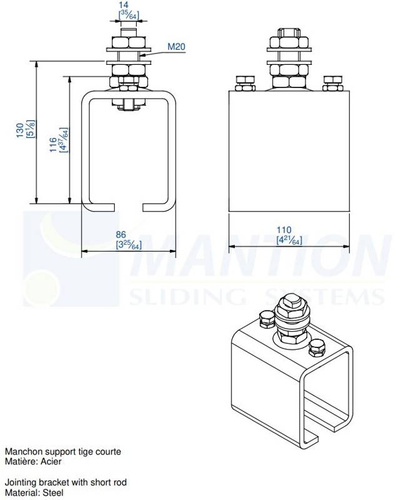 Wzmocniony uchwyt sufitowy z trzpieniem MANTION 8578MC, ocynk
