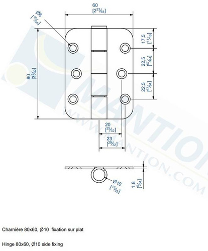 Zawias przykręcany MANTION 1510P, Ø10 mm, ocynk