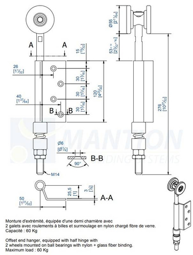 Wózek 2-kołowy z zawiasem MANTION 0362E, ocynk