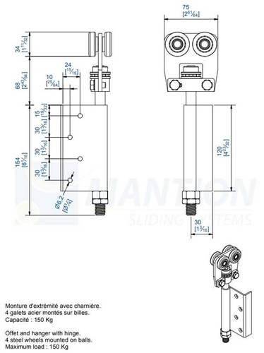 Wózek 4-kołowy z kątownikiem MANTION 9342E, ocynk