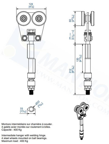 Wózek 4-kołowy do wspawania MANTION 9362SO, ocynk