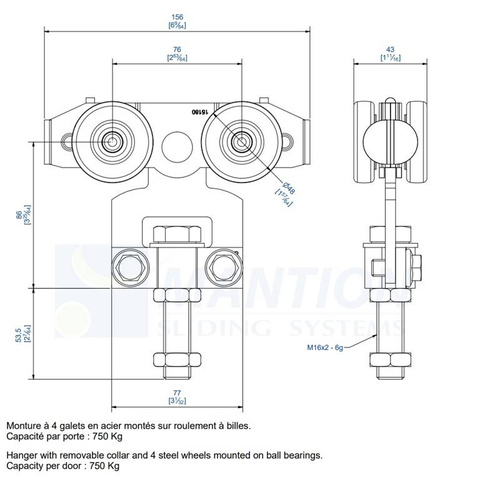 Wózek 4-kołowy MANTION 9255S, ocynk