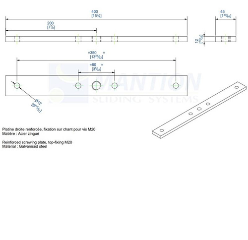 Wzmocniona płytka montażowa do skrzydeł drewnianych MANTION 0086S, ocynk
