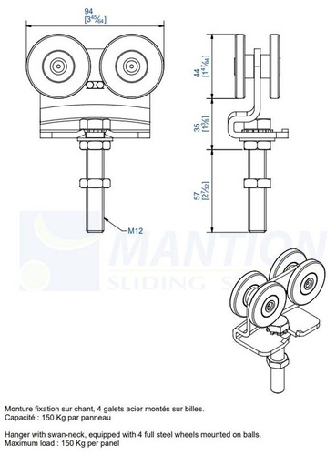 Wózek 4-kołowy MANTION 2252, ocynk