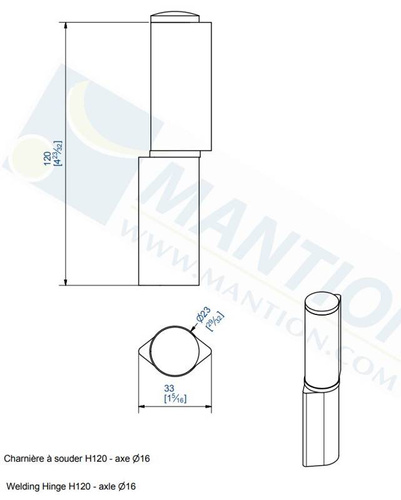 Zawias do wspawania MANTION 1516SO, Ø16 mm, stal czarna