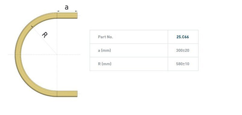 Łuk szyny nośnej 180° NIKO 25.C66, promień 580±10 mm, odcinki proste 300±20 mm, ocynk
