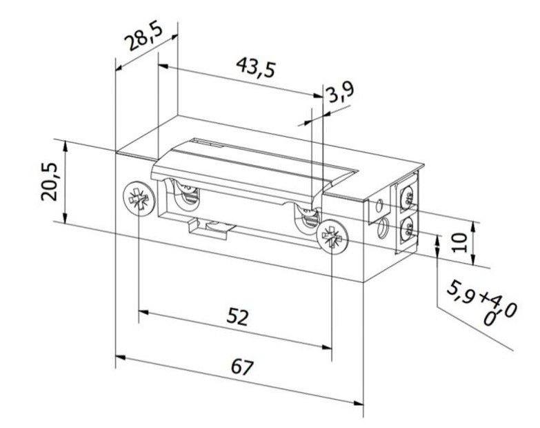 Elektrozaczep BIRA ES1 widok z przodu