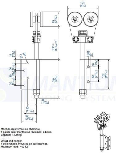 Wózek 4-kołowy z zawiasem MANTION 9562E, ocynk