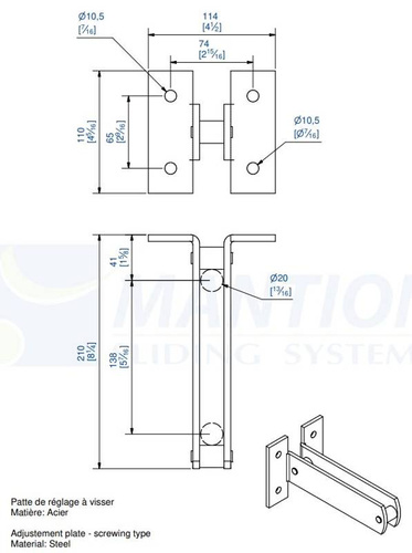 Podwójny regulowany uchwyt ścienny do przykręcenia MANTION 8576S, ocynk