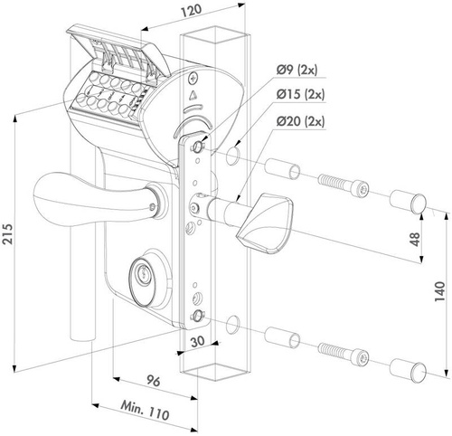 Zamek z kodem mechanicznym do bram przesuwnych Locinox LEONARDO LLKZ na profil kwadratowy 80 mm