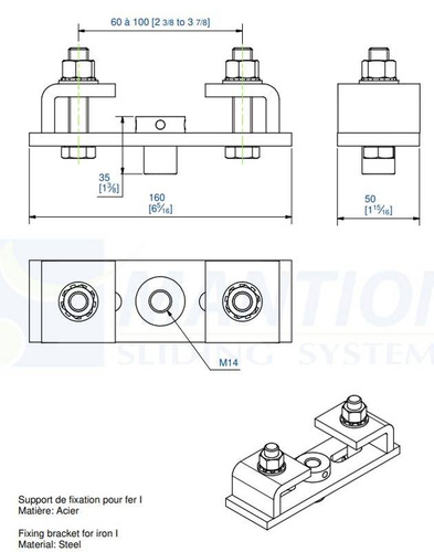 Uchwyt sufitowy mocowany do dwuteownika MANTION 6262, ocynk