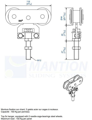Wózek 4-kołowy MANTION 0255A, ocynk