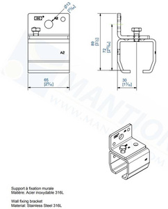 Uchwyt ścienny MANTION 9048VXA4, stal kwasoodporna AISI 316